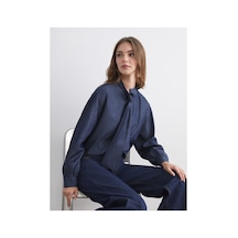 LC Waikiki Alıta Cıty Farkıyla Lcw Modest İndigo Denim Düz Loose & Bol Kadın Jean Gömlek İndigo - 925400134 İndigo