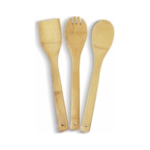 Ayrex Pişirme Kaşığı Bambu 3 Parça Spatula Ahşap Çatal, Mutfak Yardımcısı 30 Cm