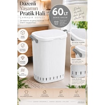 Porsima 0157-1 Still Beyaz Kirli Çamaşır Sepeti 60 Lt Kapaklı, Hava Delikli, Kulplu Plastik Çamaşır Sepeti Beyaz