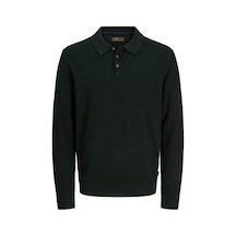 Jack & Jones Pamuklu Regular Fit Düğmeli Polo Yaka Kazak Erkek Polo Yaka Kazak 12299904 Koyu Yeşil