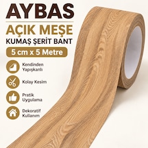 Aybas 5 Cm X 5 Metre Açık Meşe Ahşap Desenli Kumaş Yapışkan Bant Mobilya Kaplama Ve Tamir Şeridi 5 Cm X 5 Metre - Açık Meşe