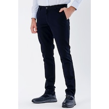 Koyu Lacivert Armürlü %100 Pamuk Yan Cepli Slim Fit Dar Kesim Casual Pantolon 1003235117-koyu Lacivert