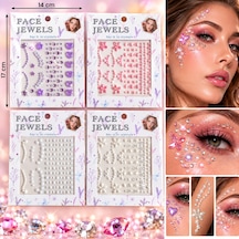 4 Adet Birden Rengarenk Yapışkanlı Yüz Taşı Face Gems Taşlı Yüz Ve Vücut Süsü