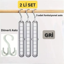3 Adet Fonksiyonlu Dolap İçi Düzenleyici Organizer Askı Tişört Gömlek Elbise Askısı-gri Plastik Gri Diğer