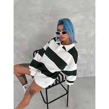 Unisex Üç İplik Parçalı Yakalı Sweatshirt - Yeşil
