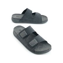 Gezer Yazlık Erkek Suni Deri Rahat İç Taban İki Cırtlı Kemer Ayarlanabilir Günlük Terlik Gri