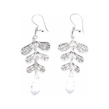 Swarovski Taşlı Yaprak Motifli Sallantılı 925 Ayar Gümüş Telkari