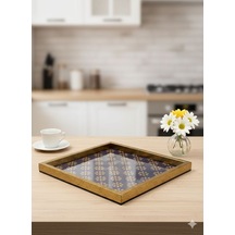 Altın Çerçevelı Dekoratıf Tepsı 30x30 Cm Altın - Lacivert