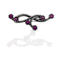 Oya Silver Retro Bordo Taşlı Sarmaşık Oksitli Gümüş Broş 3.7x1.2 Cm Oysy249