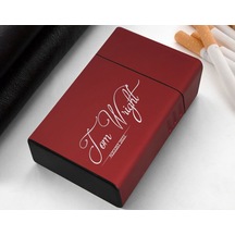 Bk Gift Kişiye Özel İsimli Tarihli Kırmızı Metal Sigara Tabakası 8