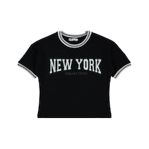 Civil Girls New York Baskılı 6-9 Yaş Tişört - Siyah
