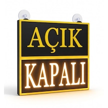 Açık Kapalı Yazılı Led Işıklı Tabela Siyah Kasa Sarı Işık