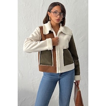 Verymoda Süet Tavşan Tüyü Lamine Mont F1988 Krem Haki Taba