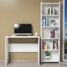 Ferniso Mobilya Çalışma Masası + 5 Bölmeli Kitaplık Beyaz