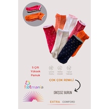 Footmania 5 Çift Sport Kadın Penye Puantiyeli Renkli Patik Çorap Seti Terletmez Çklu Renk