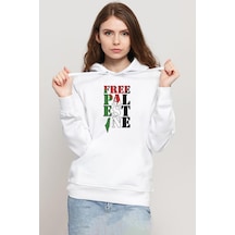 Free Palestine Beyaz Kadın 3ip Kapşonlu Sweatshirt Beyaz