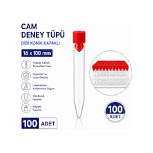 16x100 Mm Cam Deney Tüpü Dibi Konik Kapaklı 100 Adet Laboratuvar Test Tüpü