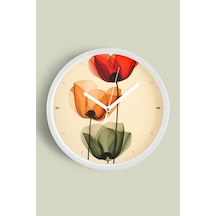 Renkli Soyut Güller Modern Duvar Saati - 35cm - Önü Camlı Beyaz Kasa - Sessiz Mekanizma Beyaz