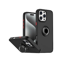 Apple iPhone 16 Pro Uyumlu Kılıf Yüzüklü Standlı Extra Darbe Koruma Sert Silikon Kapak - Siyah