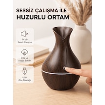 Ahşap Desenli Aromaterapi Difüzör 130 Ml Ultrasonik Ve 7 Renk Led Işıklı Açık Altın