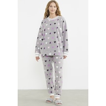 Sementa Desenli Oversize Polar Pijama Takım - Gri Gri
