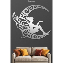 Peri Ve Hilal Ay Metal Duvar Tablosu - Metal Duvar Tablosu - Krom - 45 X 50 Cm