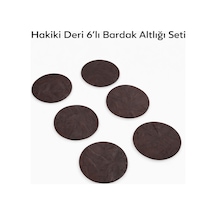 10 Cm Çap Kahverengi Hakiki Desenli Deri Bardak Altlığı 6 Lı Set Dekoratif Masa Koruyucu Diğer