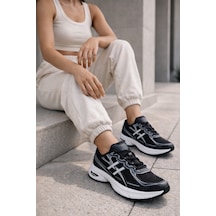 Muggo Hynex Kadın Kalın Taban Bağcıklı Günlük Sneaker Spor Ayakkabı Siyah