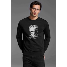 Atatürk 23 Nisan Baskılı Siyah Erkek Örme Sweatshirt