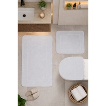 Beyaz 3'lü Banyo Halısı Paspası Seti Kaymaz Tabanlı Yıkanabilir Klozet Takımı Venisa