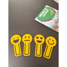4'lü Emoji Kitap Ayracı Seti Sarı Renkli Ataç Klips 10 Cm Kırtasiye Hediye