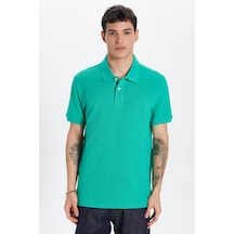 Tudors Erkek Slim Fit Dar Kesim Pamuk Yeşil Polo Yaka Tişört-32764 Y Yeşil