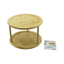 2 Katlı Yuvarlak 24.5cm Döner Tablalı Ahşap Bambu Sunum Tepsisi - Mini Sofra 5468 Çok Renkli