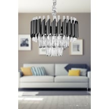 Avizemoda Palmira 35'Lik Prizma Kesim Kristal Taşlı Lüks Avize - (Siyah-Krom)