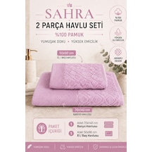 Sahra 2'li Banyo Havlu Seti Havlu Banyo Havlusu I Hamam Seti I Çeyiz Havlusu 70 X 140 Cm - 50 X 90 Cm Pudra