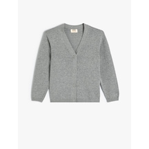 Koton Basic Hırka V Yaka Düğme Kapamalı Pamuklu Gri 5wkb90009tt Gri