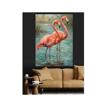 Su İçinde Duran Pembe Flaminpolar Yağlı Boya Dokulu Kanvas Tablo Canvas Tablosu
