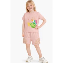Name Baby & Kids Kız Çocuk Şortlu Yazlık Pijama Takımı - Kuş Nbk-6143 Pudra