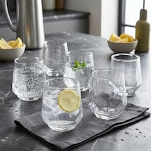 6&apos Lı Geometrik Cam Su Ve Meşrubat Bardağı Seti - Modern Kesim Kahve Yanı Bardağı 340 Ml Açık Kırmızı