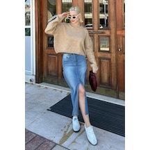 Madmext Bej Bisiklet Yaka Crop Kadın Kazak Mg2166 Bej