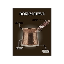 Telveli 5 Kişilik Ahşap Saplı Döküm Cezve - İndüksiyonlu Ocaklara Uyumlu 300 Ml - Bakır