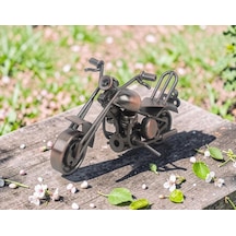 El Yapımı Metal Motosiklet Modeli16 Cm. Retro Vintage Dekoratif Biblo Ev Ofis Hediyesi