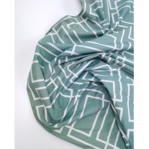 Yeşil Üzeri Beyaz Geometrik Desenli Pamuk Poplin Kumaş Gömleklik & Elbiselik En: 145cm-12469 Yeşil,beyaz