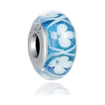Fubena Mavi Çiçekli Murano Charm Gümüş