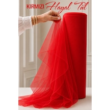 Azra Kına Kırmızı Hayal Süsleme Tülü, 1 Metre, Nişan Tülü Bohça Tülü, Gelin Damat Düğün Konvoy Kapı Valiz Süsleme, Hayal Tül, Hediye Süsü, 100 Cm