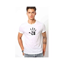 Kurukafa El Baskılı Beyaz Erkek Tshirt