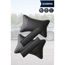 Scorpio Uyumlu Deri Kemer Koruyucu Siyah Set Lüks Deri Yastık