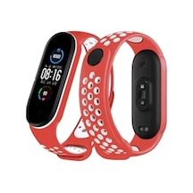 Newface Xiaomi Mi Band 6 Spor Delikli Kordon - Kırmızı-beyaz