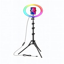 Smayling 10'' Rgb Ring Light Tripod 37 Renk Modu Led Işık Telefon Tutucu Bluetooth Kumandalı Profesyonel Çekim Işığı