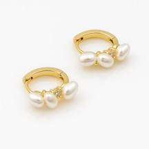 14k Gold Plated String Of Pearls Hoop Küpe Gold